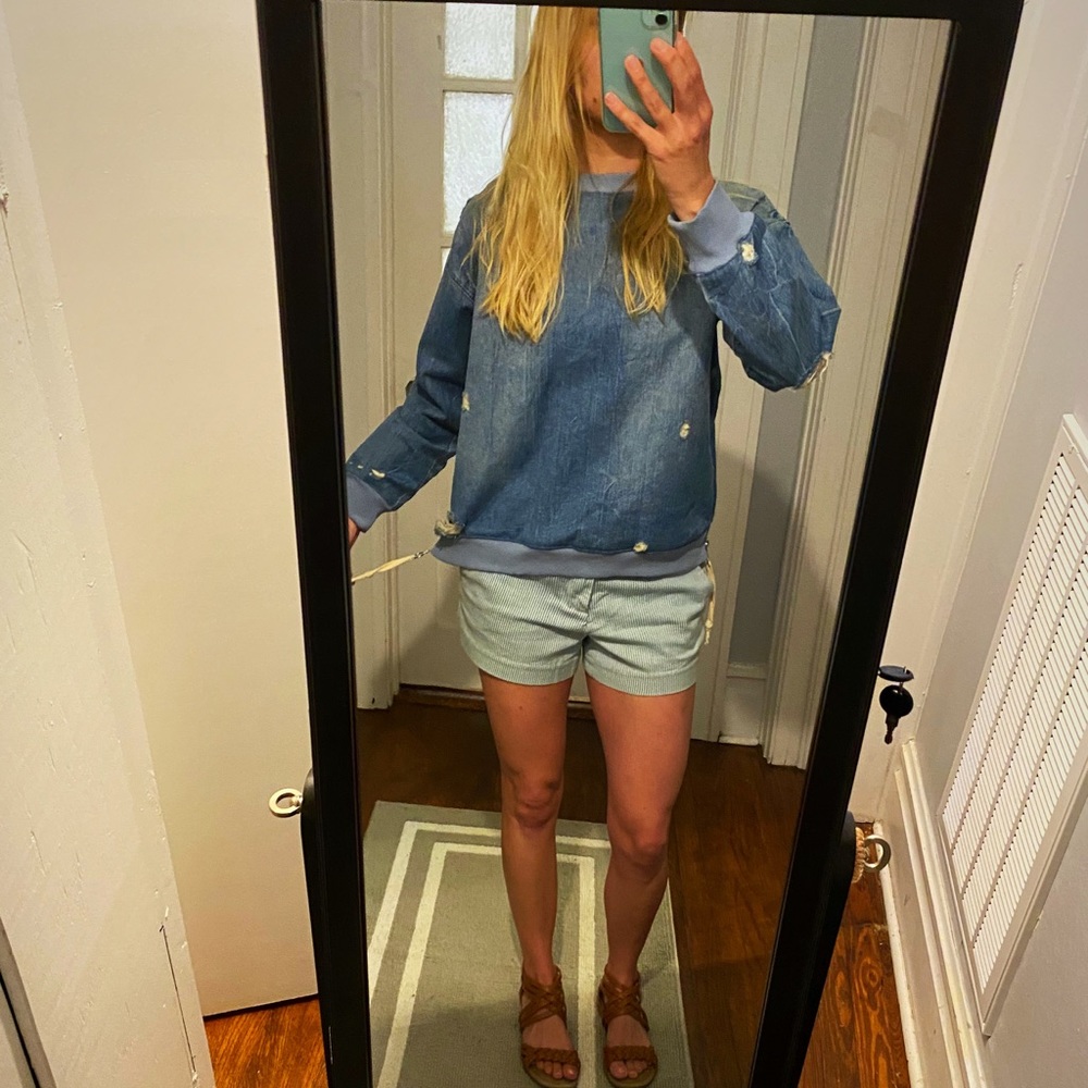 Zara distressed long sleeve denim top